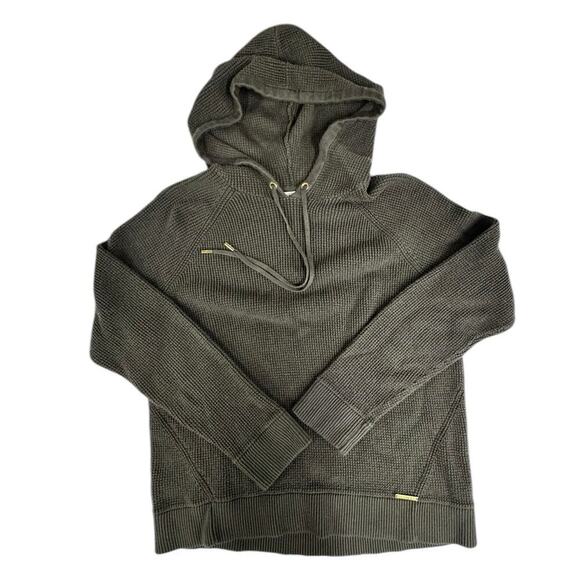 MICHAEL KORS Ivy Green Waffle Knit Hooded Sweater Top W/Gold Accents Large - Picture 6 of 12